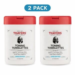 2-Pack Thayers Unscented Witch Hazel Toning Towelettes (50 Count Total)